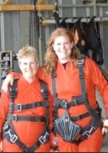 Nurse Mather (right), pictured with her mother (left) before skydiving.