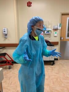 Nurse Cloutier in full PPE while on assignment.